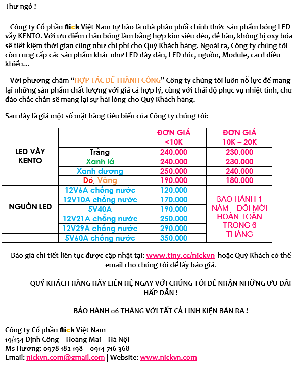 Bao gia Linh kien Led thang 8 tu www.nickvn.com