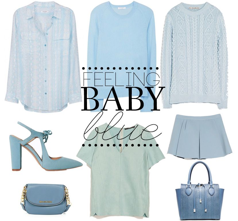 babyblå, baby blue, collage, Zara, Equipment, Michael Kors, blog, modeblog