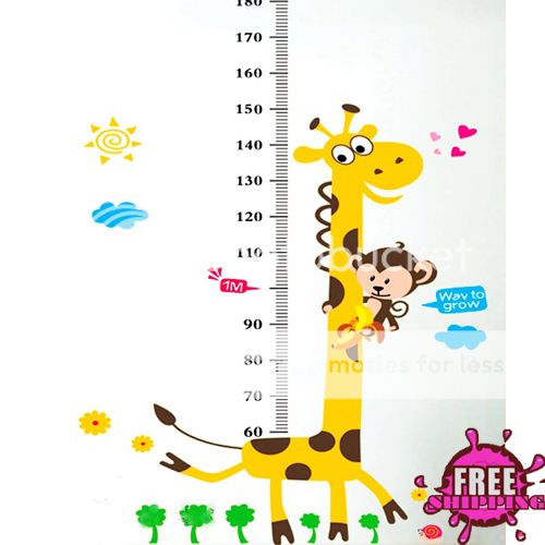 Vinyl Removable Large Kids Child Height Measurement Cartoon Wall Decals Stickers