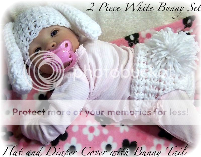 White BunnySet Hat and Diaper Cover Baby Photo Prop with Tail Puff 