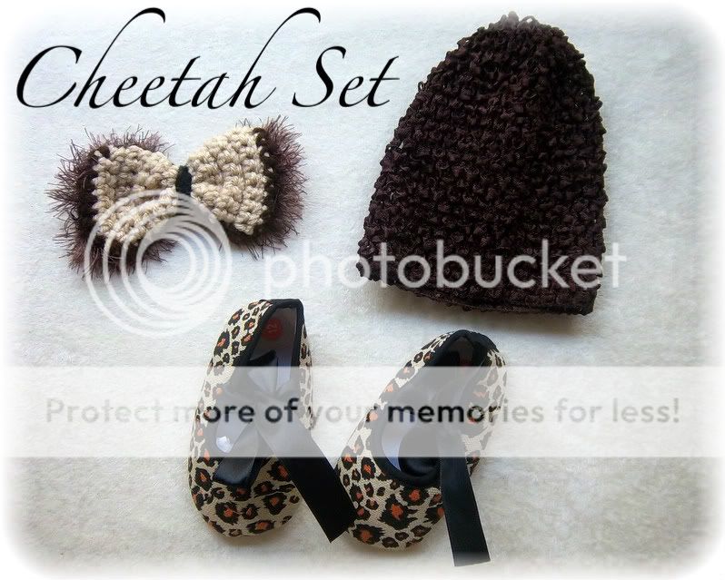 Piece Cheetah Set Hat/Fuzzy Bow/Shoes Size 12 18m  